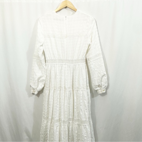 Annah Hariri Boho Modest Lace Tiered Long Sleeve Maxi Dress in White - Picture 6 of 9